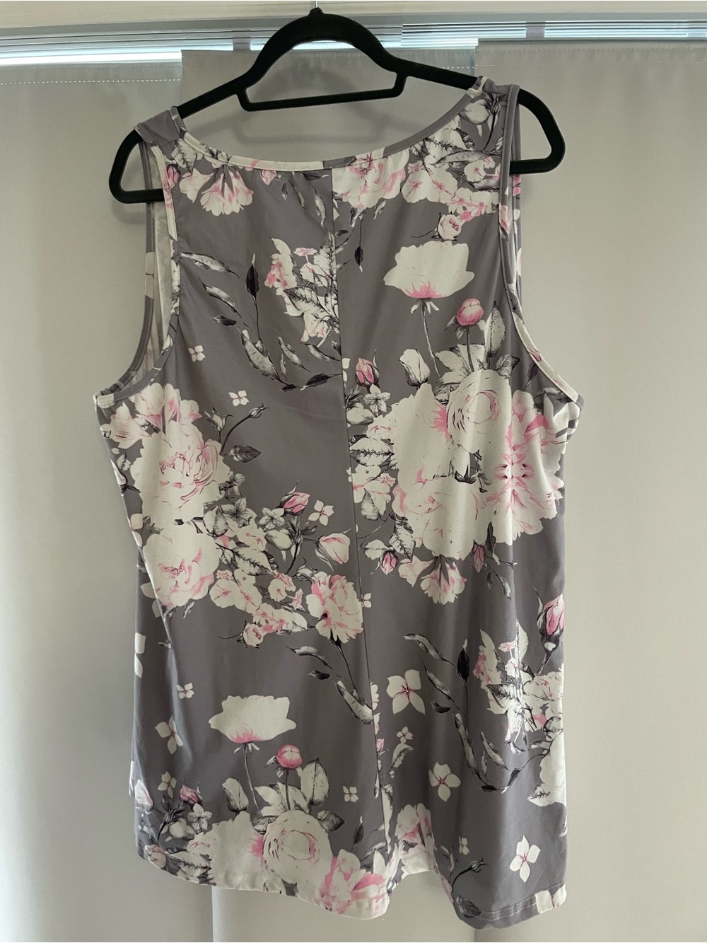 Grey Floral Sleeveless Tank Top with Pink Accents